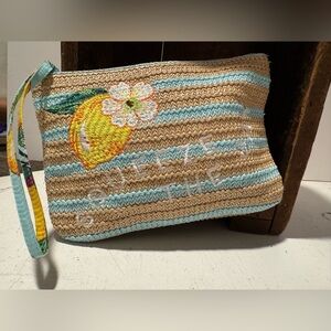 Vera Bradley Straw Wristlet Squeeze the Day Zipper Pouch Lemon